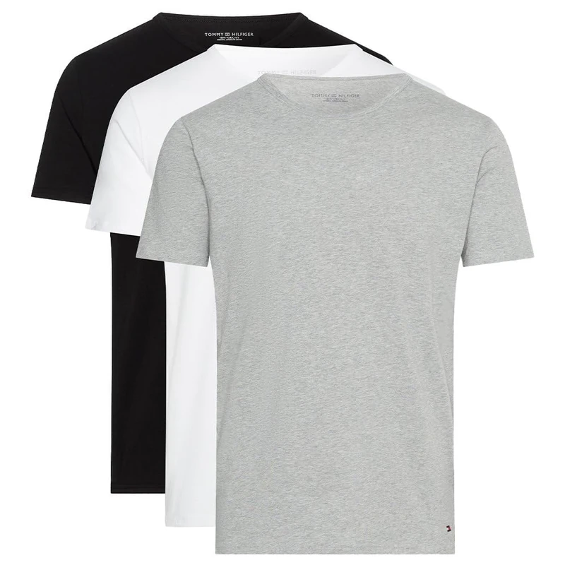 Tommy Hilfiger Men’s 3 Pack Short Sleeve Round Neck Stretch T-Shirts, Multicolor (Black/White/Grey Heather), S
