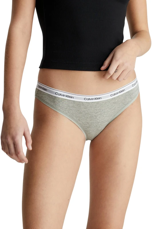 Calvin Klein Women’s Bikini Briefs with Logo Waistband, Grey (Grey Heather), S