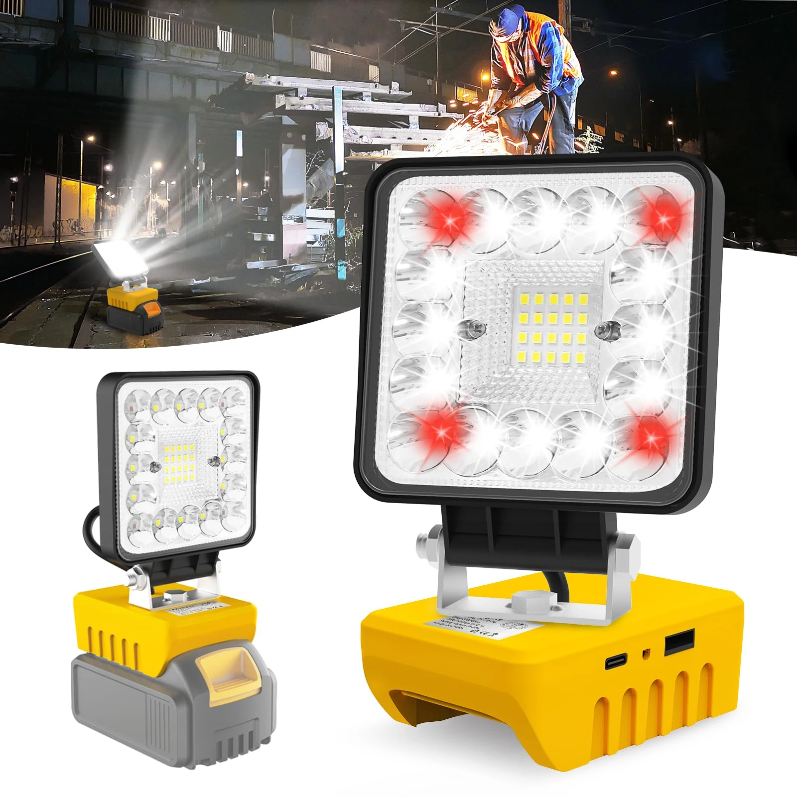 T-SUN LED Work Lights for Dewalt 18v Battery, 36W 5000LM Flood Lights Outdoor with 3 Mode 18V/20V Low Voltage Protection and USB & Type C Charger Port (No Battery)