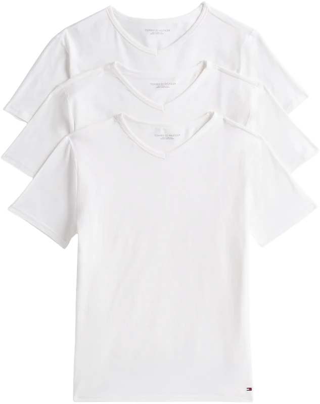 Tommy Hilfiger Men’s 3 Pack Short Sleeve V-Neck Stretch T-Shirts, White (White/White/White), S