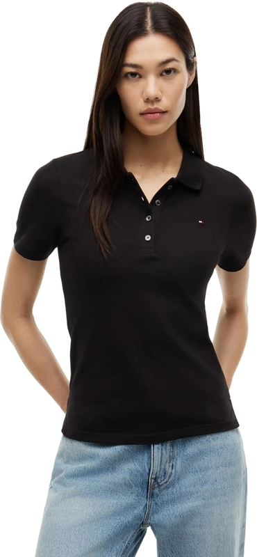Tommy Hilfiger Women’s 1985 Short Sleeve Slim Fit Polo Shirt, Black (Black), XXS