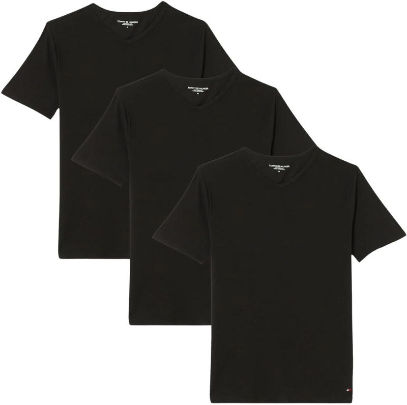Tommy Hilfiger Men's Stretch Vn Tee Ss 3Pack Um0Um03137 S/S T-Shirt, Black/Black/Black, XL