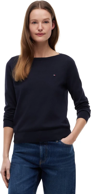 Tommy Hilfiger Women’s Cotton Jersey Stitch Boat Neck Jumper, Blue (Desert Sky), XXL