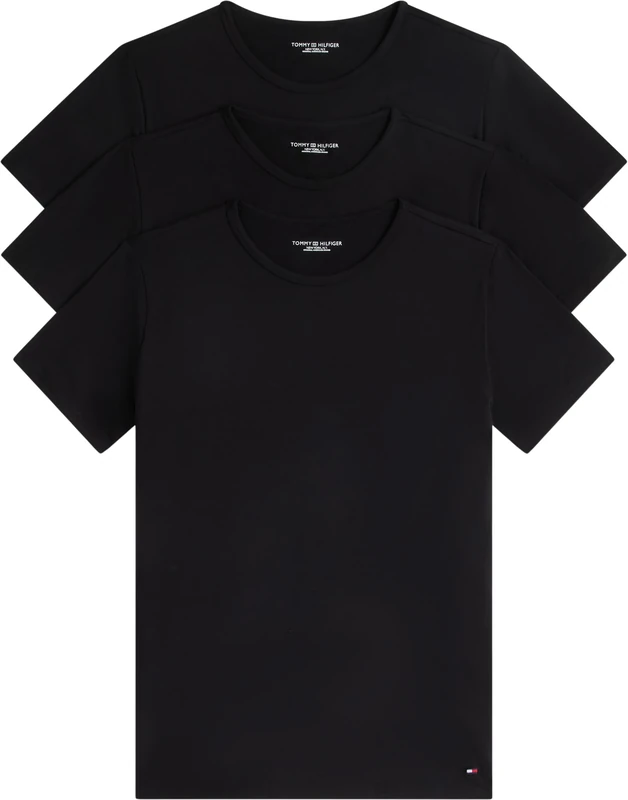 Tommy Hilfiger Men’s 3 Pack Short Sleeve Round Neck Stretch T-Shirts, Black (Black/Black/Black), M