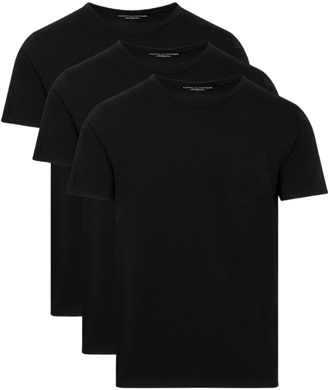 Tommy Hilfiger Men’s 3 Pack Short Sleeve Round Neck Stretch T-Shirts, Black (Black/Black/Black), XL