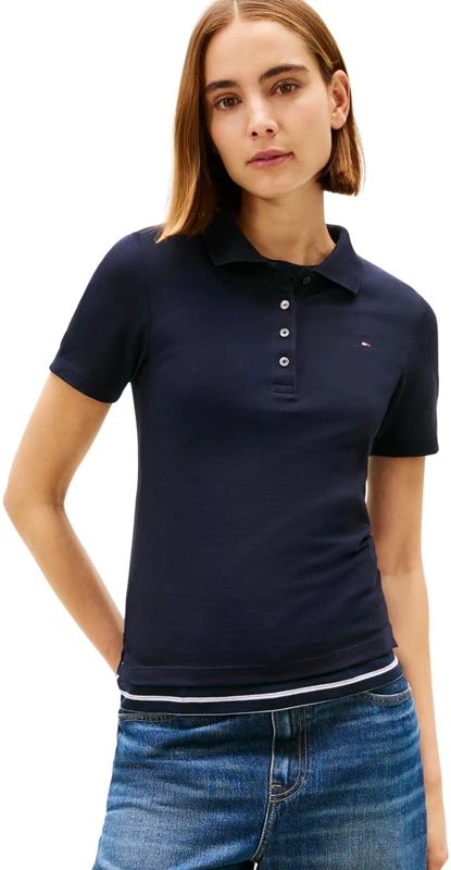 Tommy Hilfiger Women’s 1985 Short Sleeve Slim Fit Polo Shirt, Blue (Desert Sky), XXS