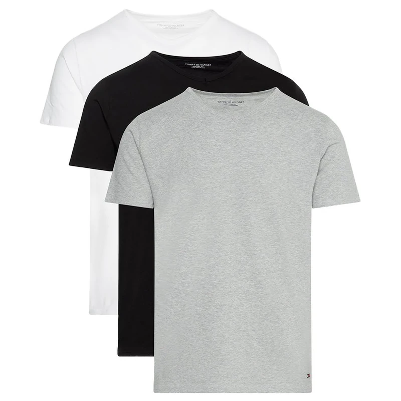 Tommy Hilfiger Men’s 3 Pack Short Sleeve V-Neck Stretch T-Shirts, Multicolor (Black/White/Grey Heather), XXL