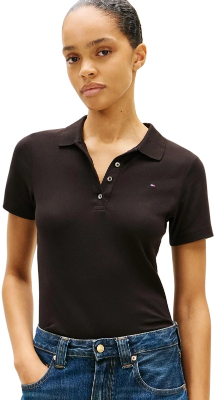 Tommy Hilfiger Women’s 1985 Short Sleeve Slim Fit Polo Shirt, Black (Black), XS