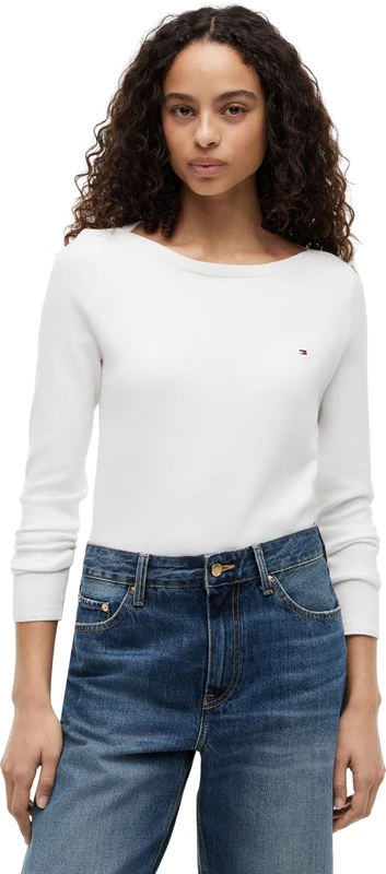 Tommy Hilfiger Women’s Cotton Jersey Stitch Boat Neck Jumper, White (Ecru), XXS