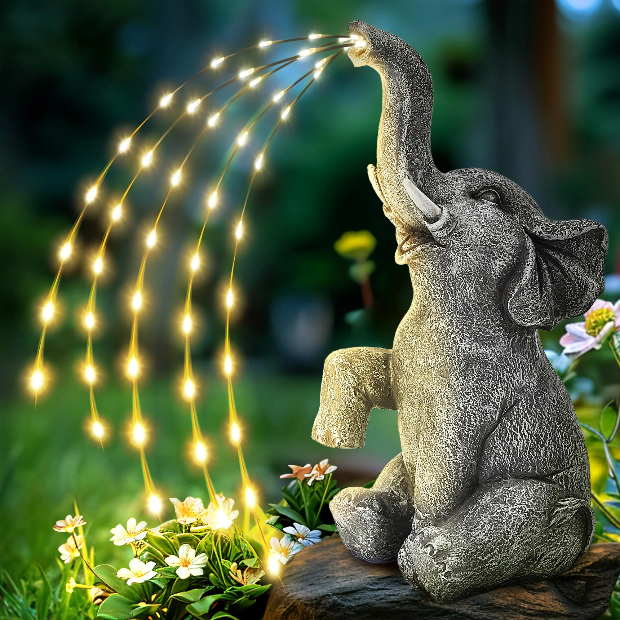 GIGALUMI Upgraded Elephant Statue Garden Decoration True Watering Elephant Figure Solar Powered LED Lights, Gifts for Women, Gifts for Mum, Garden Decorations for Patio(10.6 Inch/ 27 cm)