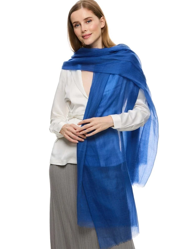 Ovcio Featherlight Sapphire Cashmere Scarf - 100% Pure Cashmere Wrap Scarf for Women (87x39) with Gift Box, Sapphire, Full Size