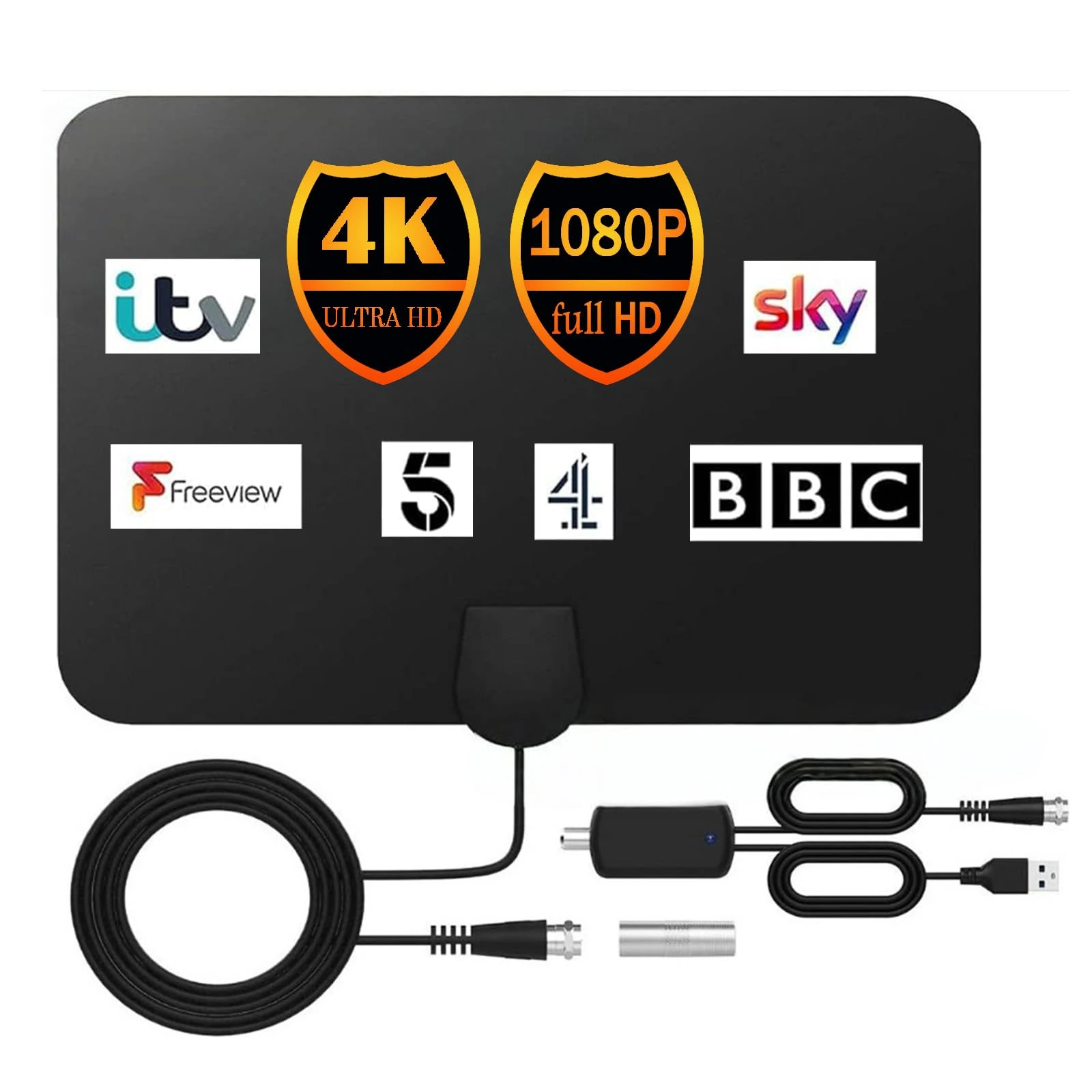 MEgegulo TV signal amplifier Aerial Indoor-Amplified Indoor TV Aerial with Booster 250+ Long Range Reception for Freeview TV Support 4K 1080P HDTV