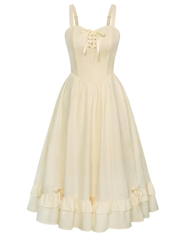 SCARLET DARKNESS Corset Dress for Women Renaissance Dress Midi Sleeveless Victorian Dresses, Apricot, S