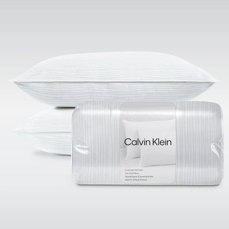 Calvin Klein Wave Print 20" x 28" Standard/Queen Size Set of 2 Bed Pillows for Sleeping, White
