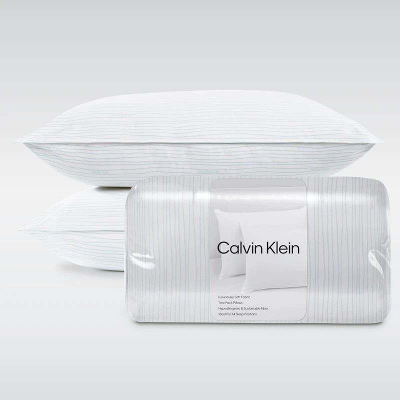 Calvin Klein Wave Print 20" x 36" King Size Set of 2 Bed Pillows for Sleeping, White