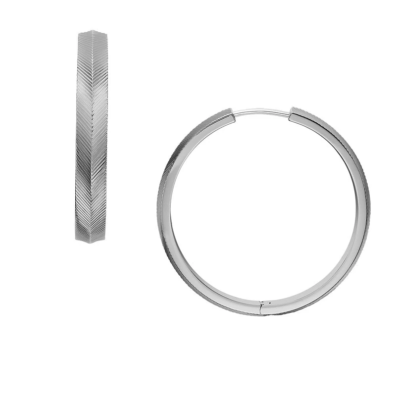 Fossil Women's Harlow Linear Texture Stainless Steel Hoop Earrings, JF04668040