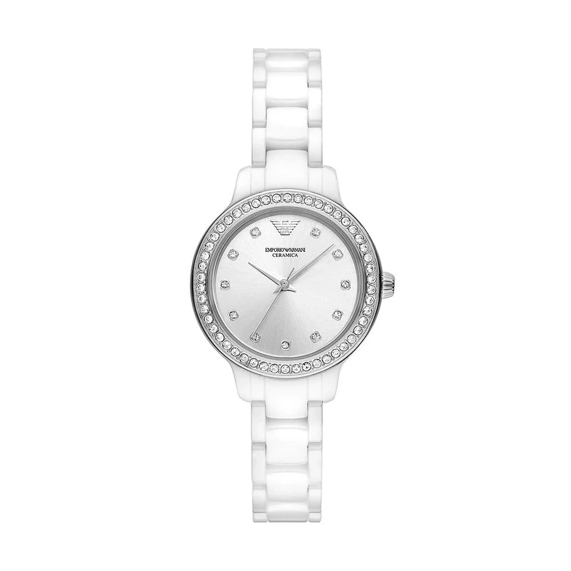 Emporio Armani Women's Watch Three-Hand, Silver and White Ceramic, AR70013