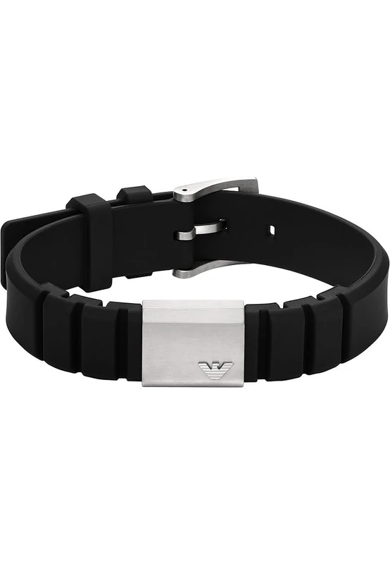 Emporio Armani Men's Black Silicone and Stainless Steel ID Bracelet, EGS3079040