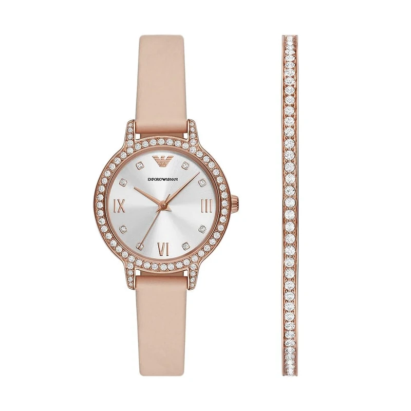 Emporio Armani Women's Watch Three-Hand, Rose Gold-Tone Stainless Steel and Bracelet Set, AR80069SET