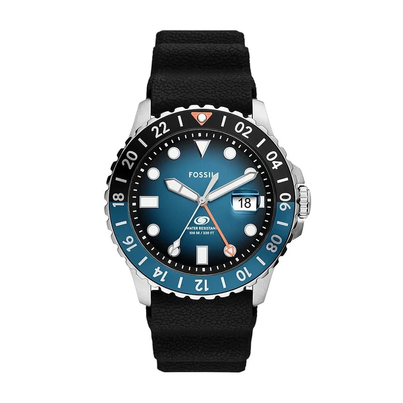 FOSSIL Blue Watch for Men, Gmt Movement with Stainless Steel or Leather Strap,Blue,46 mm