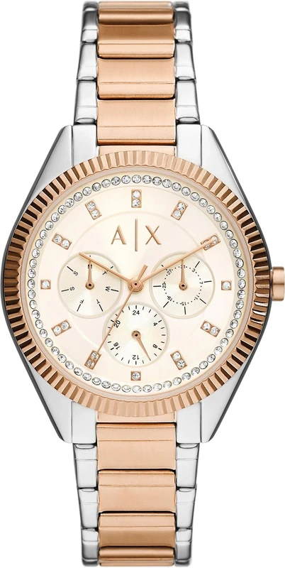 Armani Exchange Watch For Women, Chronograph Movement and 38mm Case Size with Stainless steel, Leather or Silicone strap