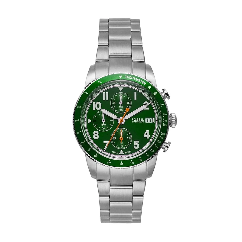 FOSSIL Sport Tourer Watch for Men, Chronograph Movement with Stainless Steel or Leather Strap,Green,42 mm