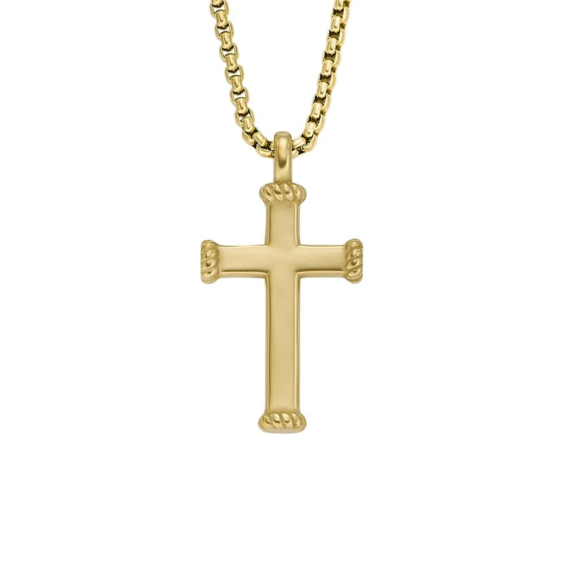 Fossil Men's All Stacked Up Gold-Tone Stainless Steel Pendant Necklace, JF04701710