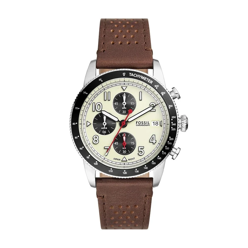 FOSSIL Sport Tourer Watch for Men, Chronograph Movement with Stainless Steel or Leather Strap,White,42 mm
