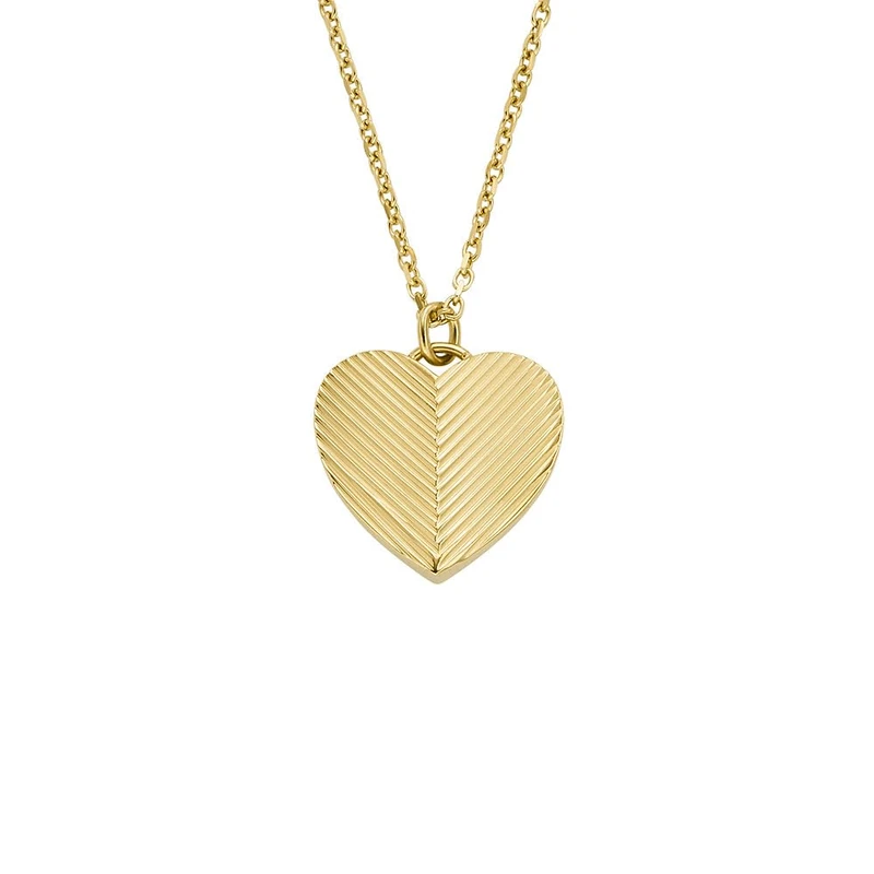 Fossil Women's Harlow Linear Texture Heart Gold-Tone Stainless Steel Pendant Necklace, JF04652710