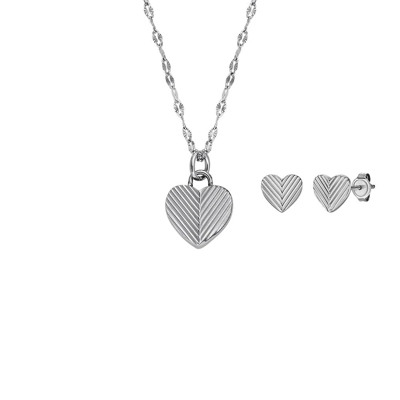 Fossil Women's Stainless Steel with lobster clasp closure pendant necklace and earring set