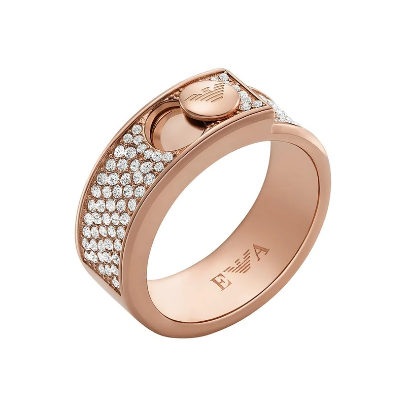 Emporio Armani Women's Rose Gold-Tone Stainless Steel with Crystals Setted Band Ring, EGS30922215.5