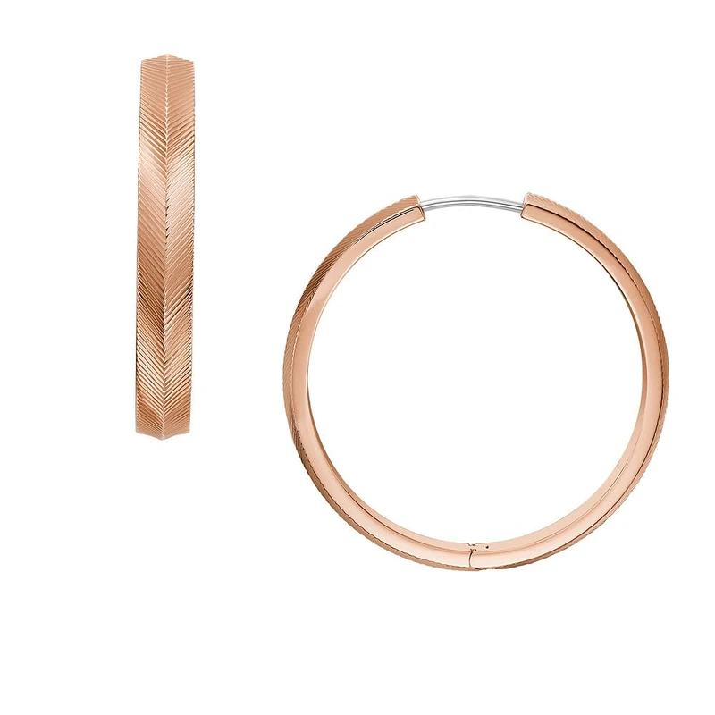 Fossil Women's Harlow Linear Texture Rose Gold-Tone Stainless Steel Hoop Earrings, JF04664791