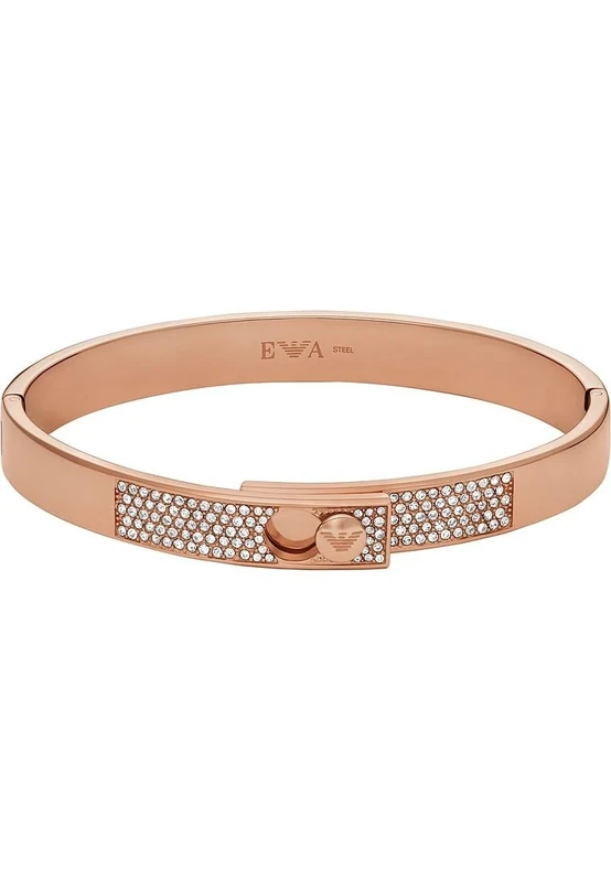 Emporio Armani Women's Rose Gold-Tone Stainless Steel with Crystals Setted Bangle Bracelet, EGS3089221