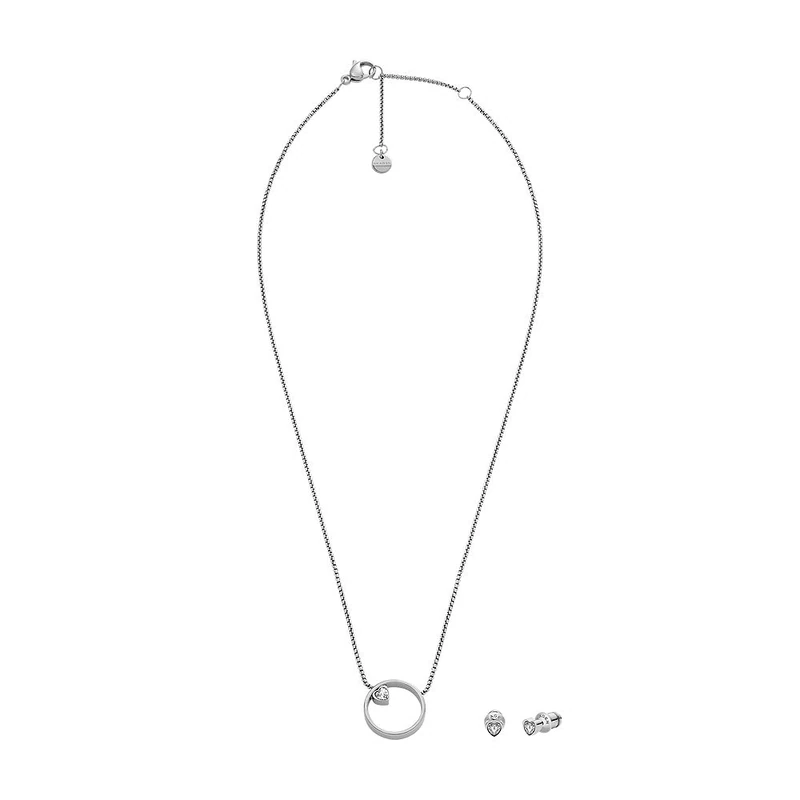 Skagen Women's Kariana Gift Set Glitz Heart Earrings and Necklace, SKJB1016SET