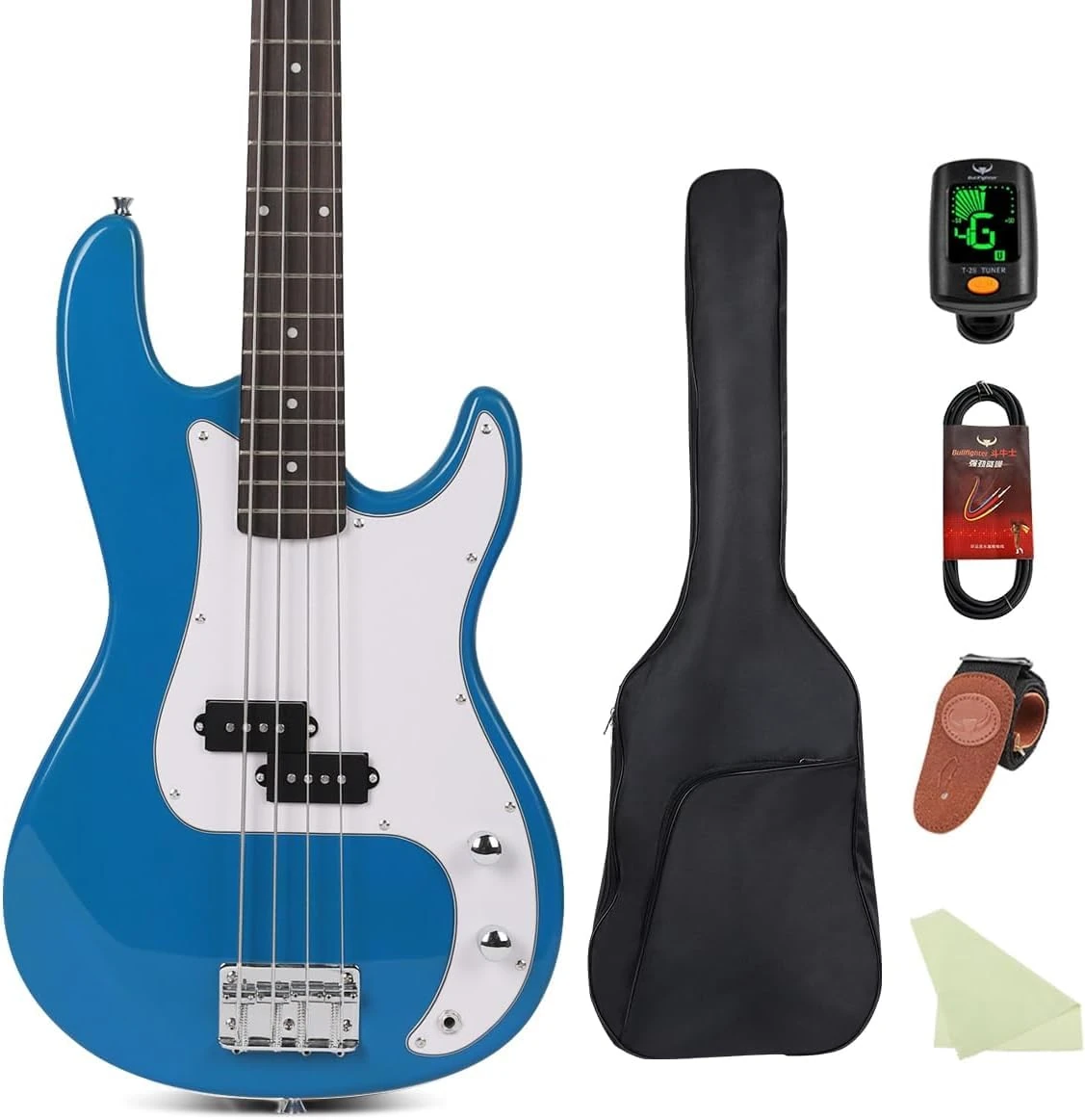 Electric Bass 4 String Full Size Standard Bass PB Style Beginner Kit Black for Beginners with Gig Bag, Guitar Strap and Guitar Cable, MS-FD