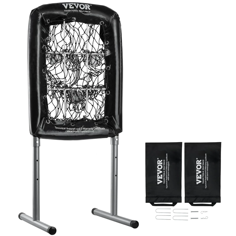 VEVOR 9 Hole Baseball Net, 21"x29" Softball Baseball Training Equipment for Hitting Pitching Practice, Heavy Duty Height Adjustable Trainer Aid with Strike Zone & 4 Ground Stakes, for Youth Adults