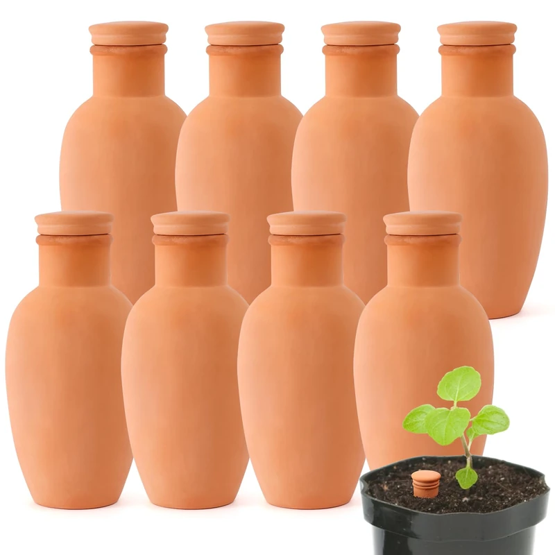 8pcs Ollas Self Watering Terracotta Planter Terra Cotta Clay Watering Spikes for Indoor Outdoor Plants - Large Reservoir Bulbs - Image 1