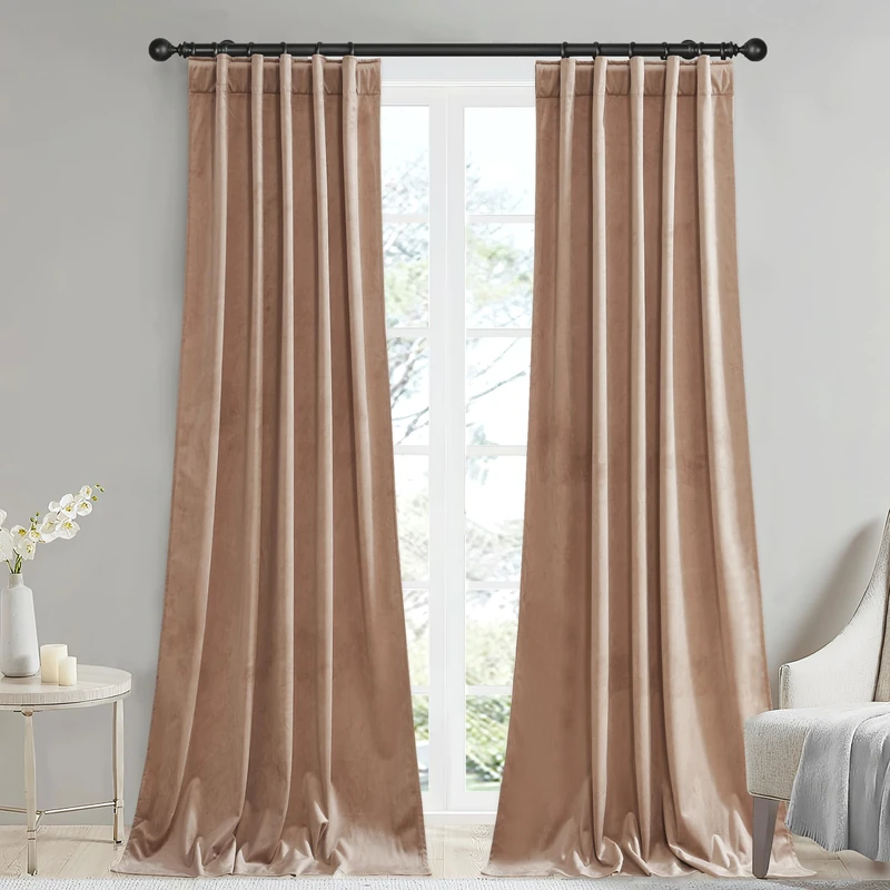 StangH Blush Beige Velvet Curtains Back Tab for Nursery, W42xL90, 2 Panels