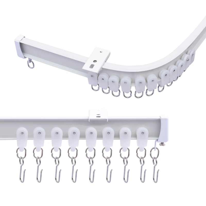 MaKefeile Ceiling Curtains Track Aluminum Flexible Bendable Tracks Rod Room Divider Privacy Partition Separator RV Outdoor Curtain Rail Hook Set, White 3-21ft