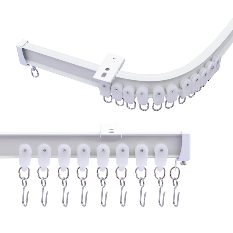 MaKefeile Ceiling Curtains Track System, Flexible & Bendable Curtain Tracks for Ceiling Mount, Heavy Duty Aluminum Sliding Room Divider Track Rail with Hooks for Living Room, RV, Office, White, 15ft