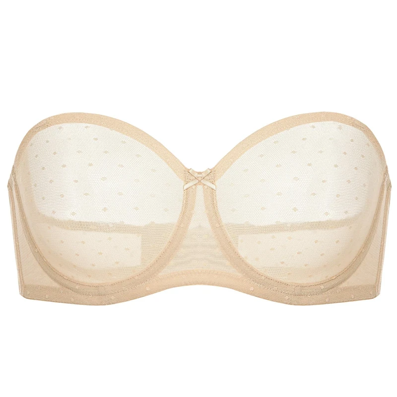 DOBREVA Women's Strapless Bra See Through Sheer Underwired Bras Unlined Plus Size Beige 32A