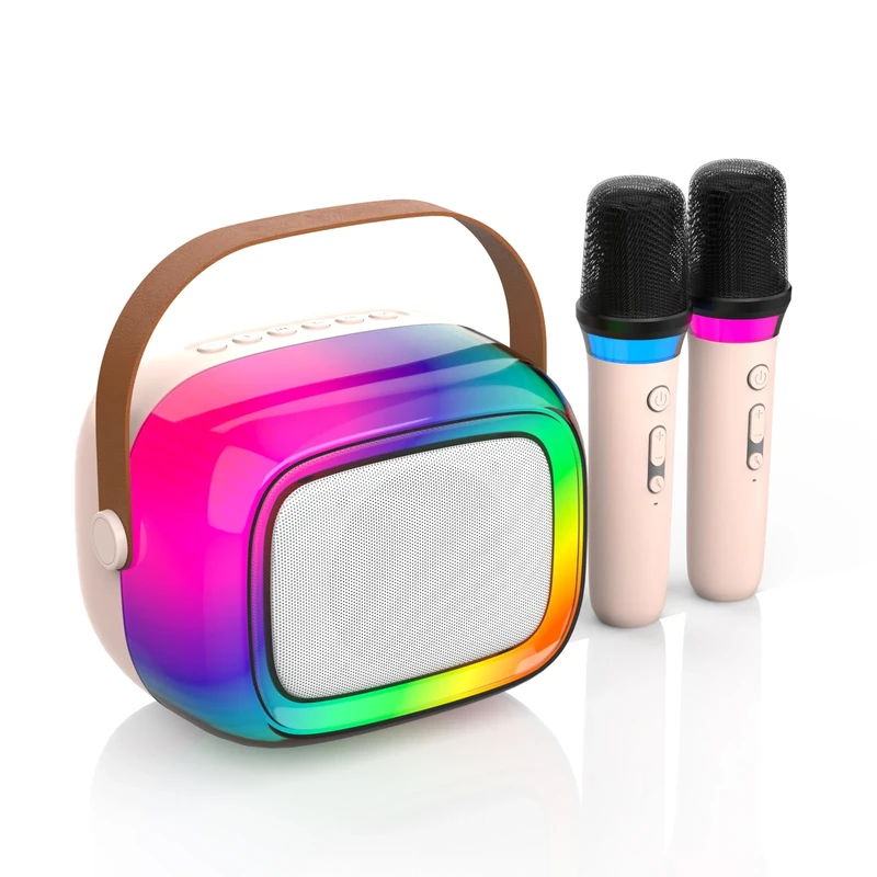 Karaoke Machine with 2 Wireless Microphone, Mini Portable Bluetooth Speaker with Colorful Lights for Kids and Adults, Gifts Toys for Girls and Boys 4, 5, 6, 7, 8, 9, 10 +Year Old Birthday Party Family