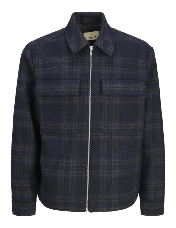 JACK & JONES Men's Jprblurussel Wool Blend Jacket Sn, Dark Navy/Detail: Check, S