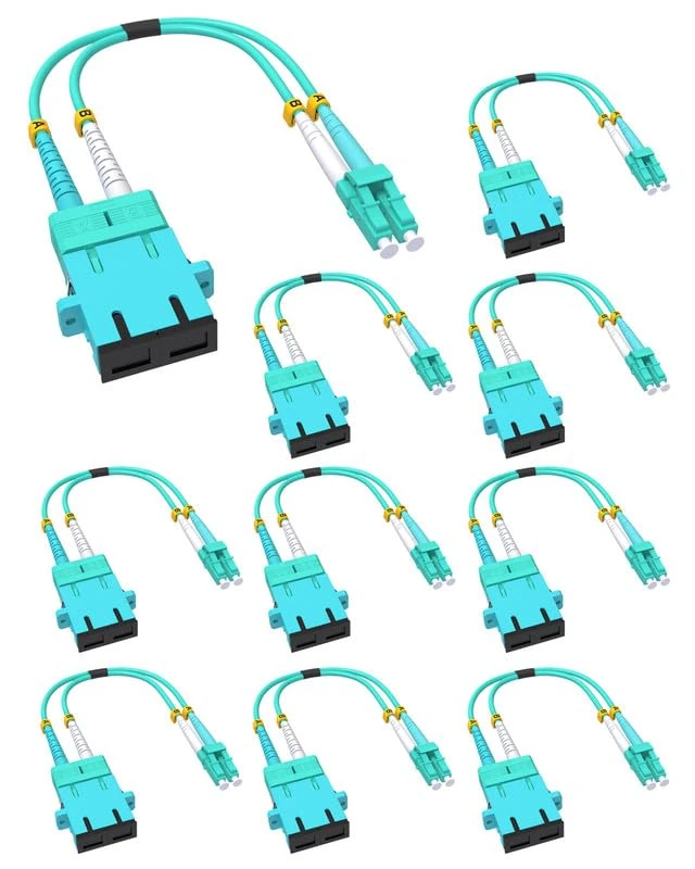 VANDESAIL 10 Pack Fiber Optic Adapter Cable SC to LC Multimode, SC Female to LC Male 40GB OM4 OM3 50/125µm Hybrid Coupler Converter Dongle for Network 1 FT