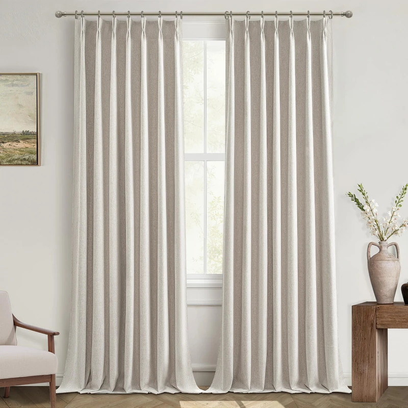95 Inch Curtains 2 Panel Set,Boho Linen Thick Textured Window Treatments Curtains for Track System Pinch Pleated Draft Blocking Weather Drapes Patio Door/Nursery Blackout 95 Inches Long Drapes