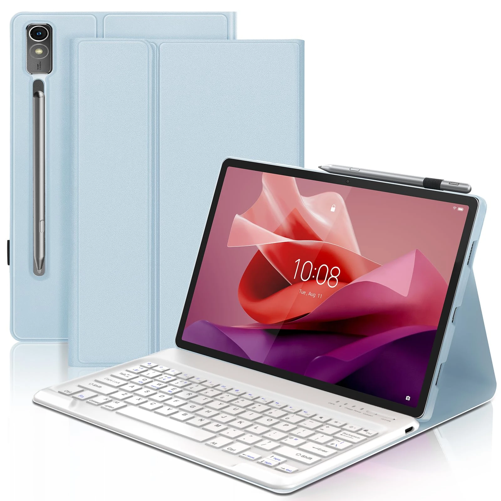 Keyboard Case for Lenovo Tab P12 12.7", Magnetically Detachable Wireless Bluetooth Keyboard with Slim Protective Cover for Lenovo Tab P12 12.7 Inch 2023 Tablet, Sky Blue