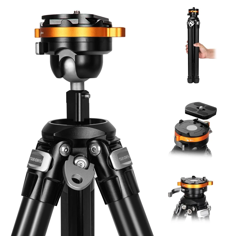 TARION Compact Travel Tripod for Camera: Portable Lightweight Aluminum Camera Tripod Stand with Ball Head Quick Release System, 60in/152cm Tall