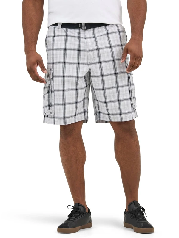 Lee Men's Dungarees New Belted Wyoming Cargo Short, Gray Plaid, 42