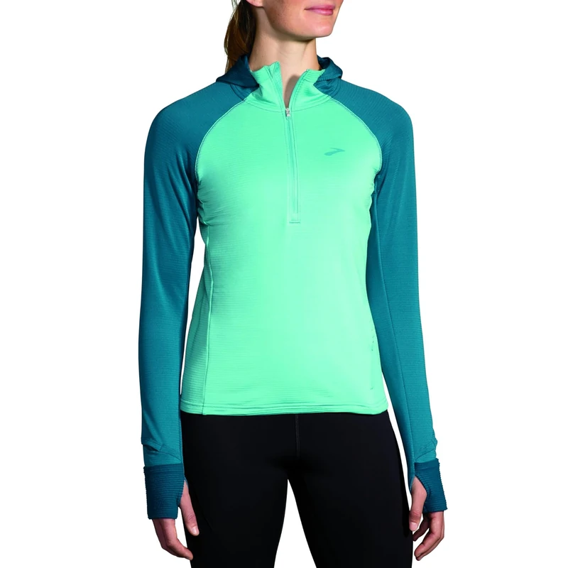 BROOKS 221568438 Notch Thermal Hoodie 2.0 Sweatshirt Women's Aqua/Moroccan Blue Size 25