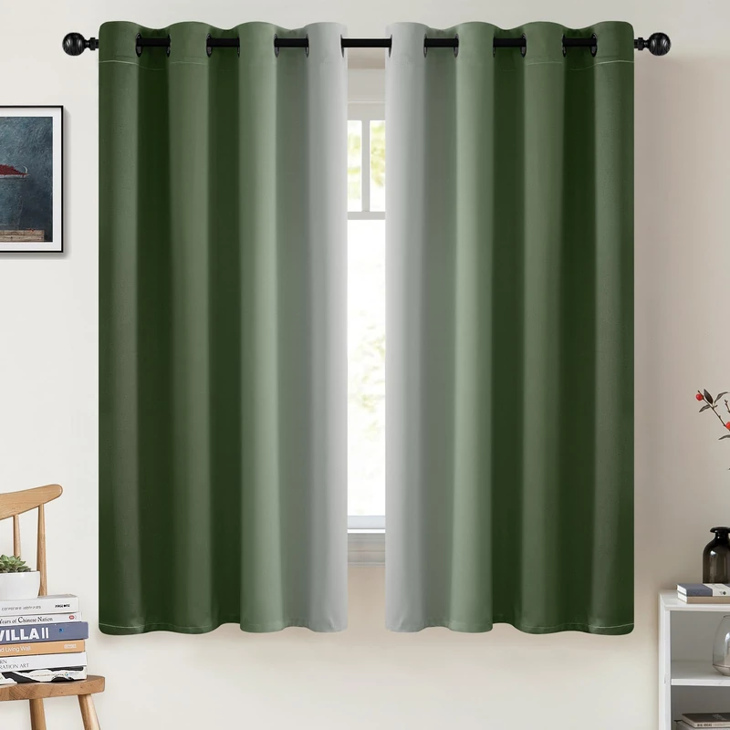 COSVIA Ombre Sage Green Orange Curtains, 63 inch Length, 2 Panels, Grommet, Room Darkening, Light Blocking, Insulated, Thermal Gradient, Window Curtains for Bedroom, 52x63 inches